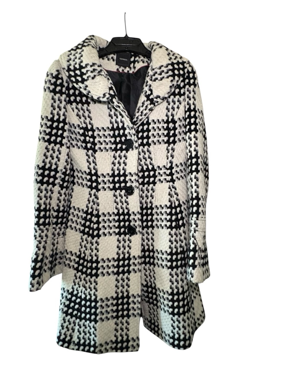 Express Black & Cream Plaid Bouclé Swing Pea Coat